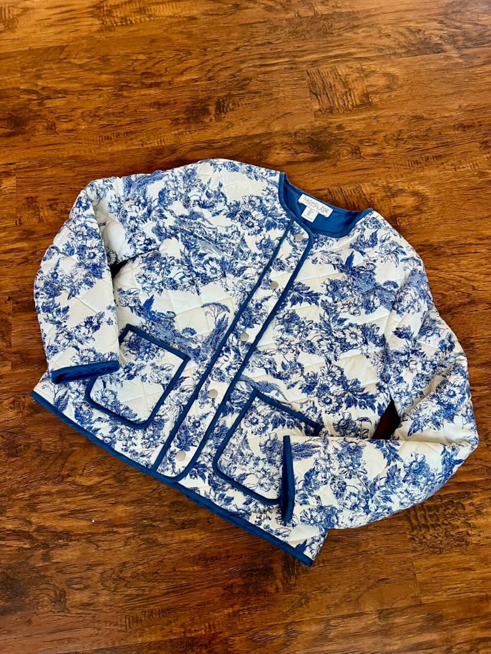Rachel Zoe Blue & White Toile Quilted Jacket (Size L) - Picture 2 of 13